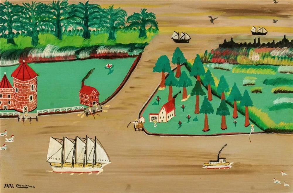 Earl Cunningham comparable auction result: earl cunningham american 1893 1978 port royal island oil on board 16 x 24 in