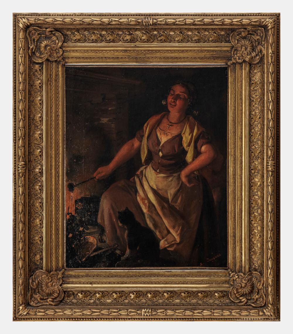Angelo Inganni comparable auction result: angelo inganni 1807 1880 gitane et chat huile sur toile sign e 46x38 cm