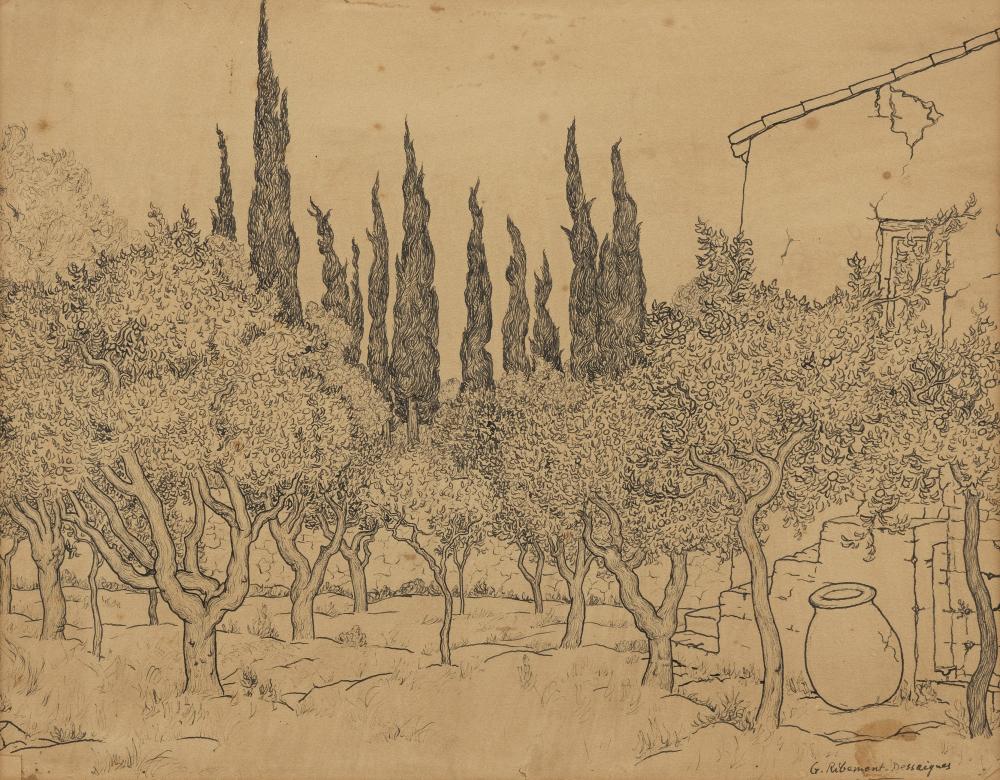 Georges Ribemont-Dessaignes comparable auction result: georges ribemont dessaignes 1884 1974 verger et cypr s encre sur papier sign e 35x44 cm