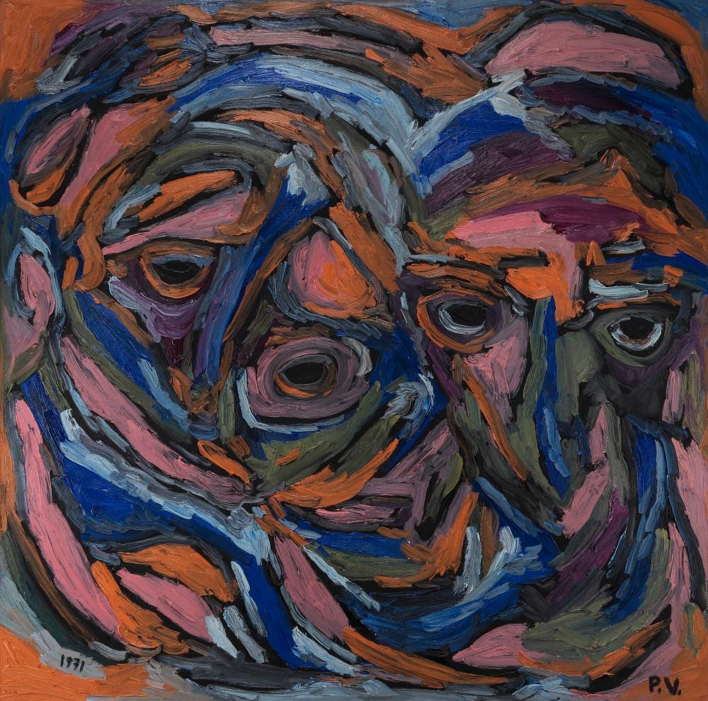 Philippe Visson comparable auction result: philippe visson 1942 2008 visages huile sur toile monogramm e et dat e 116x116 cm