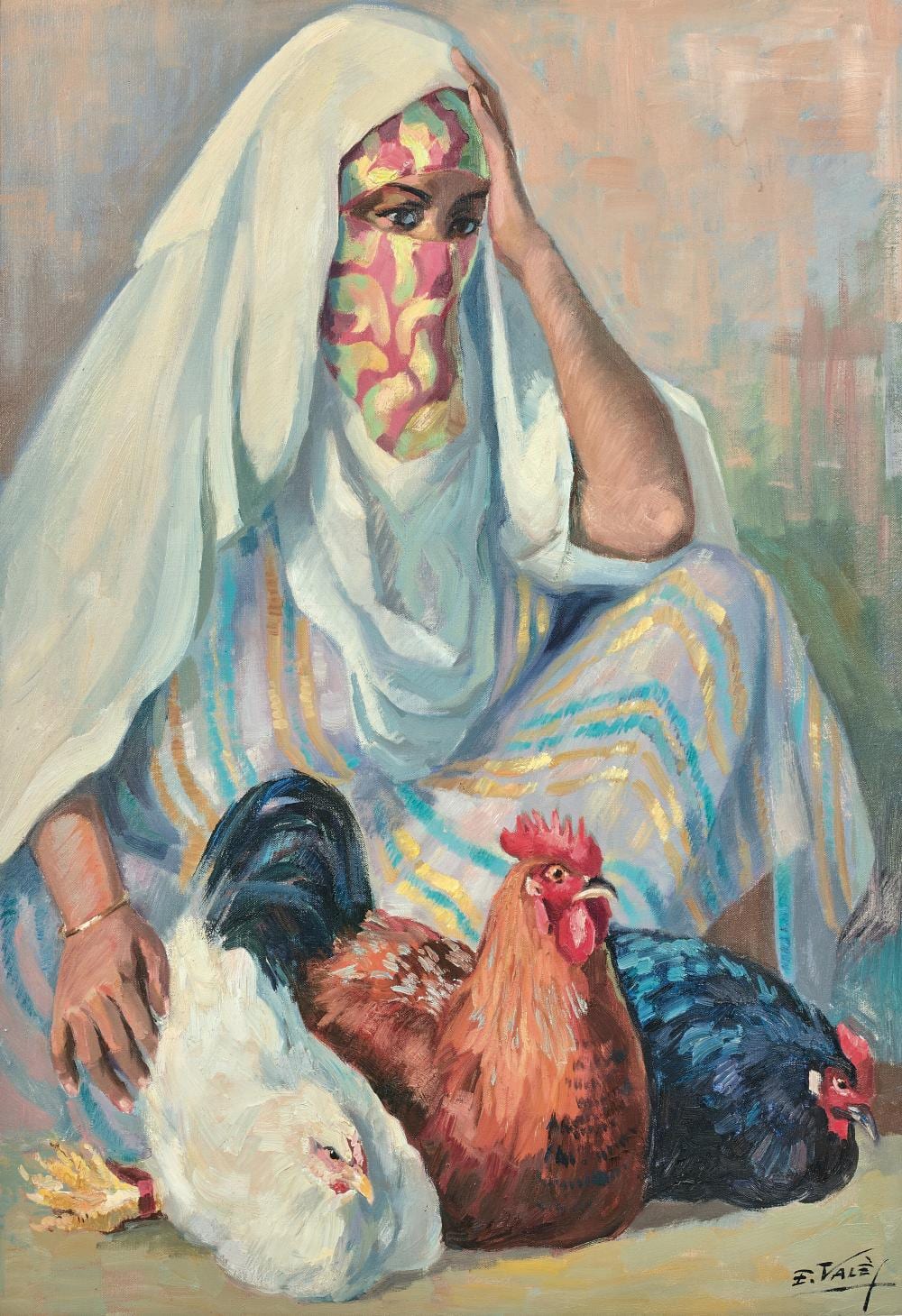Edmond Vales comparable auction result: edmond vales pau 1918 2001 portrait de femme et ses poules