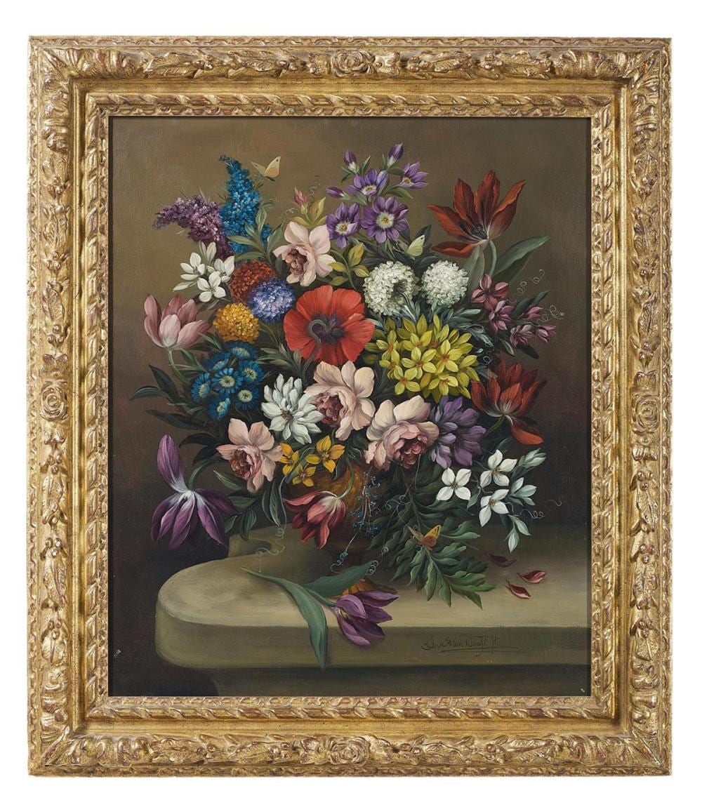 Jan van Doust comparable auction result: jan van doust dutch 1794 1846 still life of flowers on a stone ledge