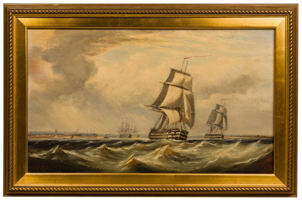 Ebenezer Colls comparable auction result: ebenezer colls british 1812 1887 man of war oil painting
