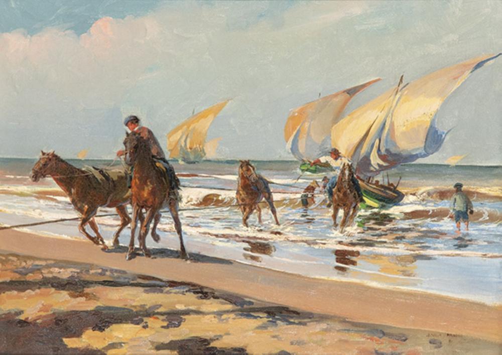 Julio Vila Prades comparable auction result: julio vila y prades horses pulling a boat