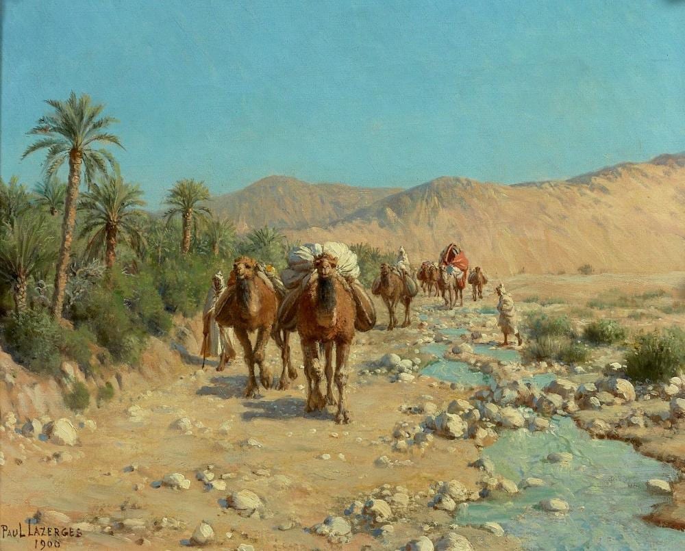 Paul Jean-Bapt. Lazerges comparable auction result: paul lazerges 1845 1902 caravane au bord de l oued huile sur toile