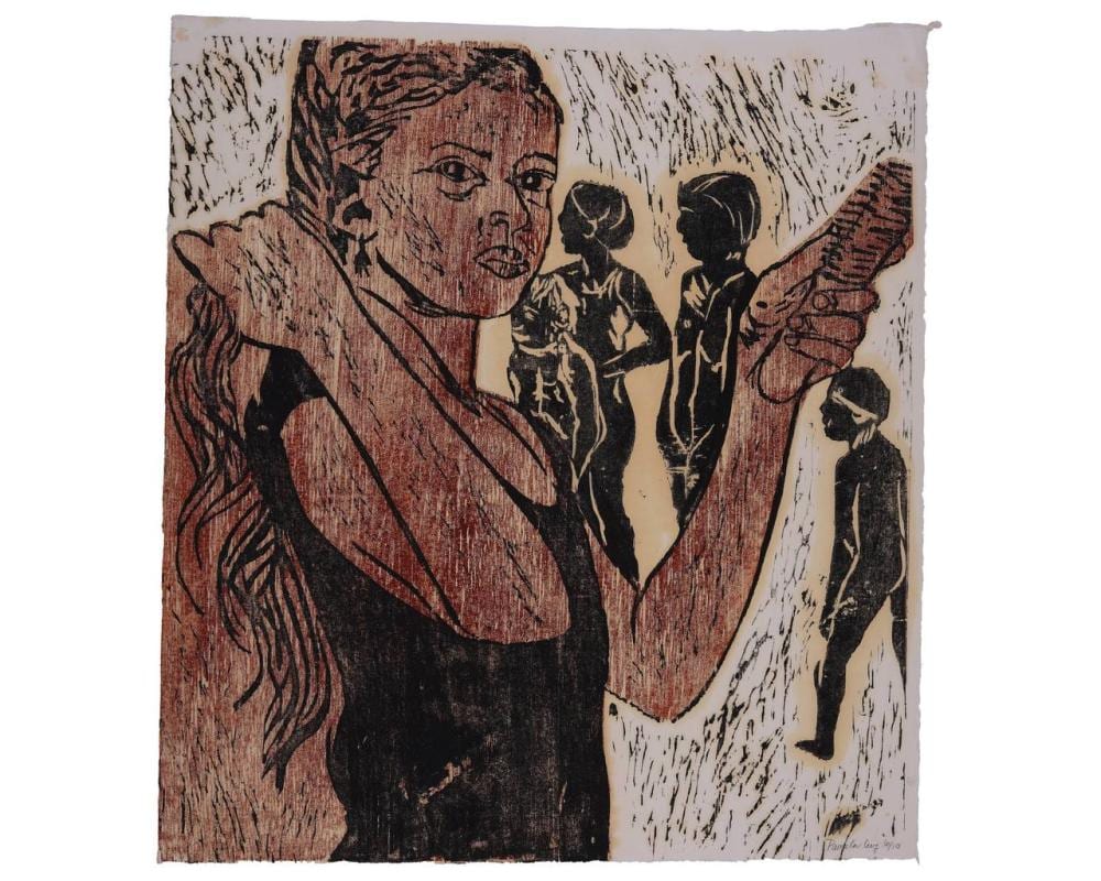 Pamela Levy comparable auction result: pamela levy 1949 2004 girl girl brushing her hair ii woodcut