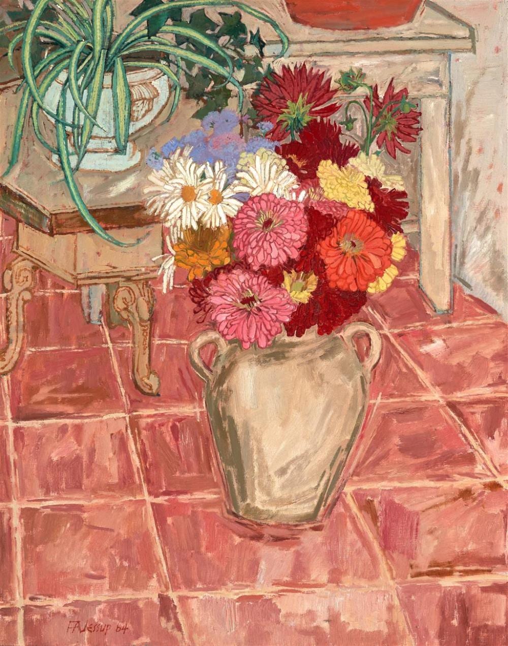 Frederick Arthur Jessup comparable auction result: fred jessup 1920 2007 zinnias 1964 oil on canvas 90 x 71 cm 113 x 94 x 5 cm signed and dated lower left artarmon galleries l