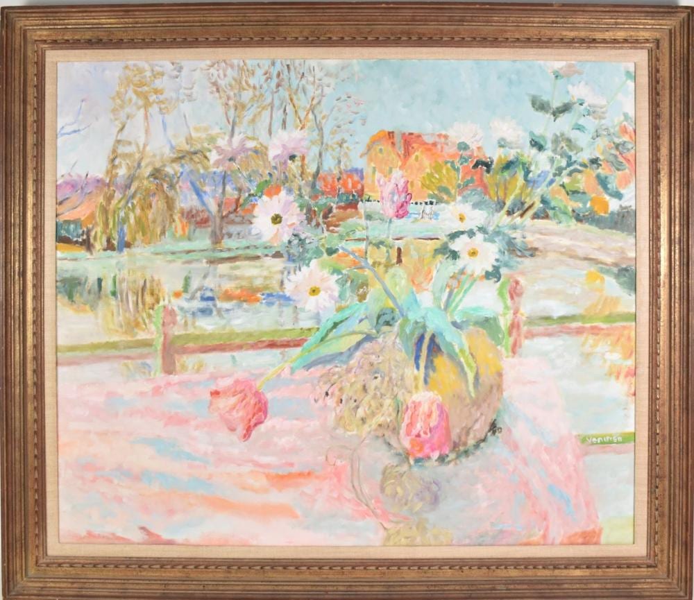 jean venitien french b 1911 sur la terrasse face a l etang oil on canvas signed canvas size 34 x 38 inches framed 45 1 2 x 35 inches · Bill Hood & Sons Arts & Antiques Auctions · 2021-12-14 Jean Venitien comparable auction result: jean venitien french b 1911 sur la terrasse face a l etang oil on canvas signed canvas size 34 x 38 inches framed 45 1 2 x 35 inches