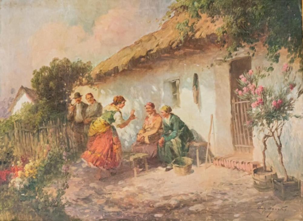 Agoston Acs comparable auction result: agoston acs oil on canvas village scene