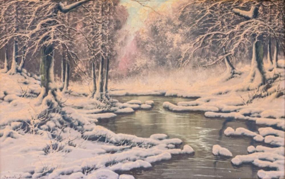 Josef Dande comparable auction result: josef dande oil on canvas winter river landscape
