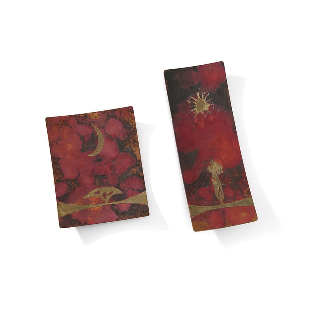 Bernard Dunand comparable auction result: bernard dunand 1908 1998 paire de coupelles vide poche form es de plaques rectangulaires concaves en dinanderie de cuivre et laito