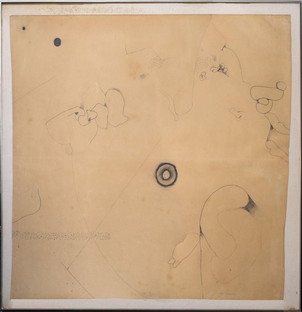 Abby Shahn comparable auction result: abby shahn corn field abstract pen ink drawing