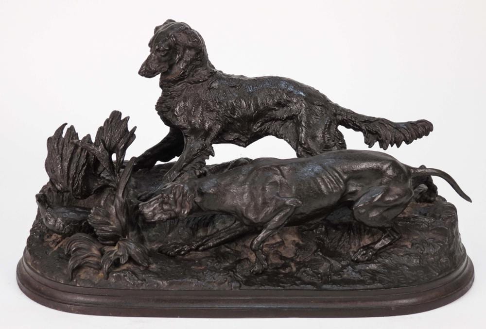 Pierre Jules Mene Hunting Dogs Bronze Sculpture sold by Bruneau & Co. Auctioneers, lot 145 — auction record photograph