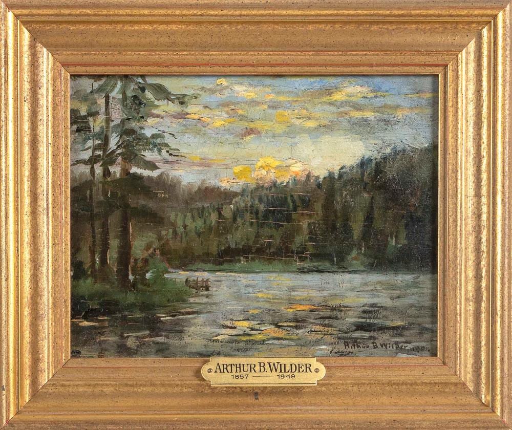 Arthur B. Wilder comparable auction result: arthur b wilder vermont 1857 1945 riverscape oil on wood panel 6 25 x 8 25 framed 9 x 11