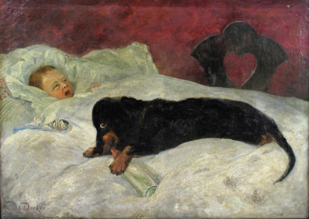 Karl Deiker comparable auction result: carl deiker deutsch 1879 1958 l a lwd kind und hund
