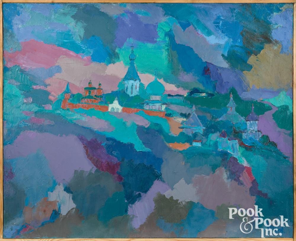 boris chetkov oil on canvas townscene · Pook & Pook Inc. · 2022-01-14 Boris Chetkov comparable auction result: boris chetkov oil on canvas townscene