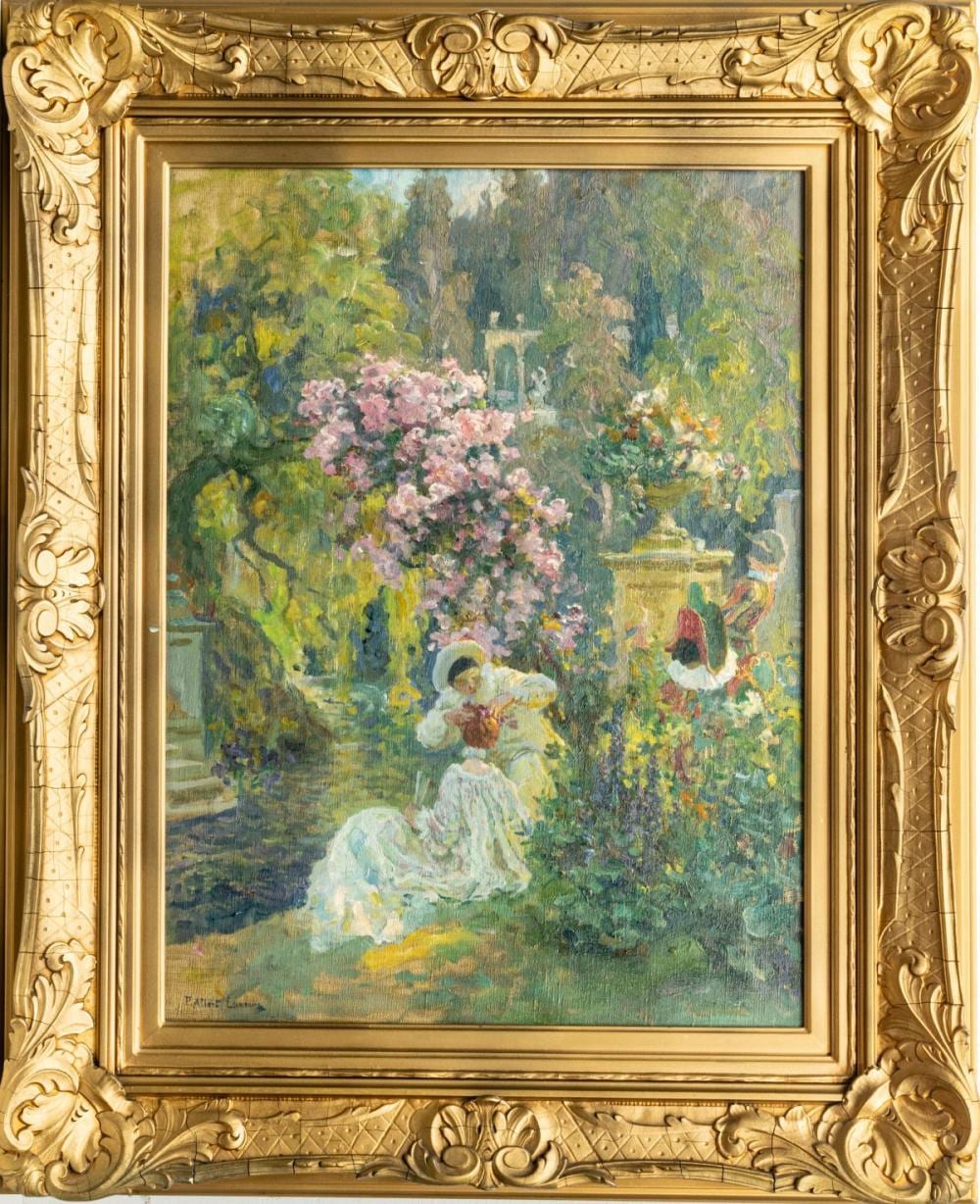 Paul Albert Laurens comparable auction result: paul albert laurens french 1870 1934 oil on canvas late 19th early 20th c h 23 w 17 springtime garden scene with figures