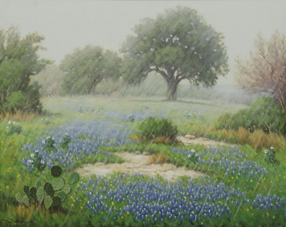 Don Warren comparable auction result: don warren 1935 2006 bluebonnet shower 24x30