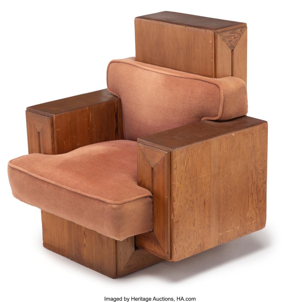 Lloyd Wright comparable auction result: lloyd wright american 1890 1978 rare arm chair circa 1949 redwood mohair 36