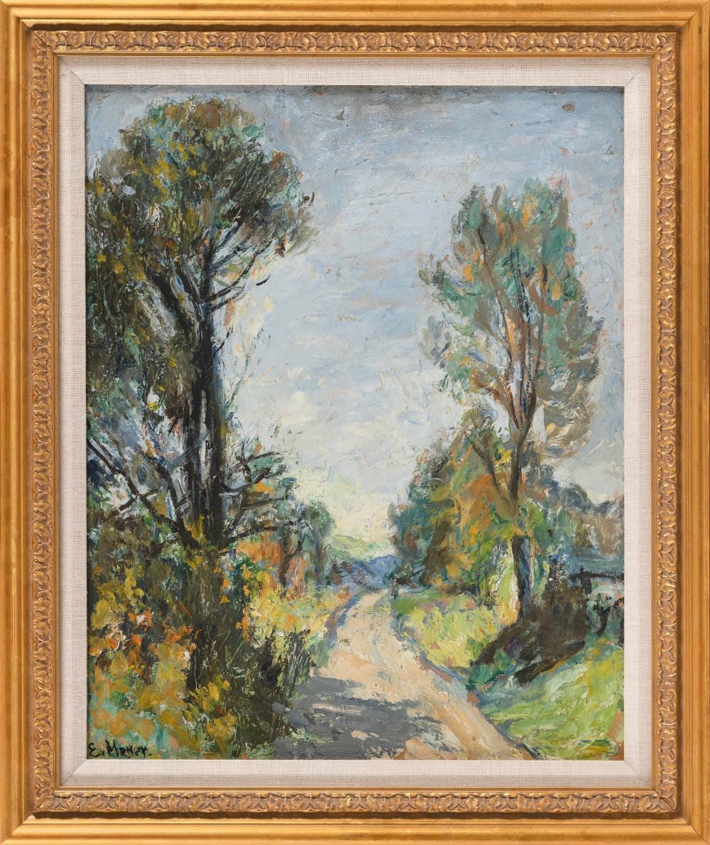 Ernest Frederick Meyer comparable auction result: ernest frederick meyer new york connecticut 1863 1952 country road oil on board 20 x 15 75 framed 25 5 x 20 25