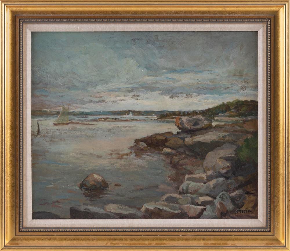 Ernest Frederick Meyer comparable auction result: ernest frederick meyer new york connecticut 1863 1952 cove landing 1920 oil on canvas 20 x 24 framed 26 x 30