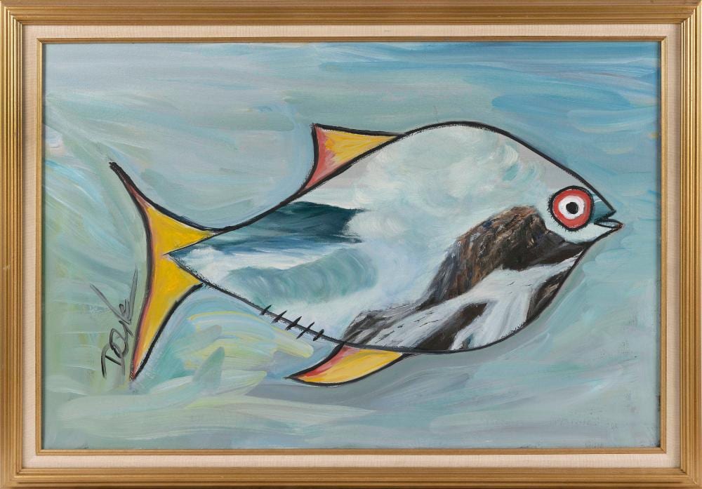 Kevin Doyle comparable auction result: kevin doyle massachusetts b 1942 a flounder oil on canvas 24 x 36 framed 28 5 x 40 5
