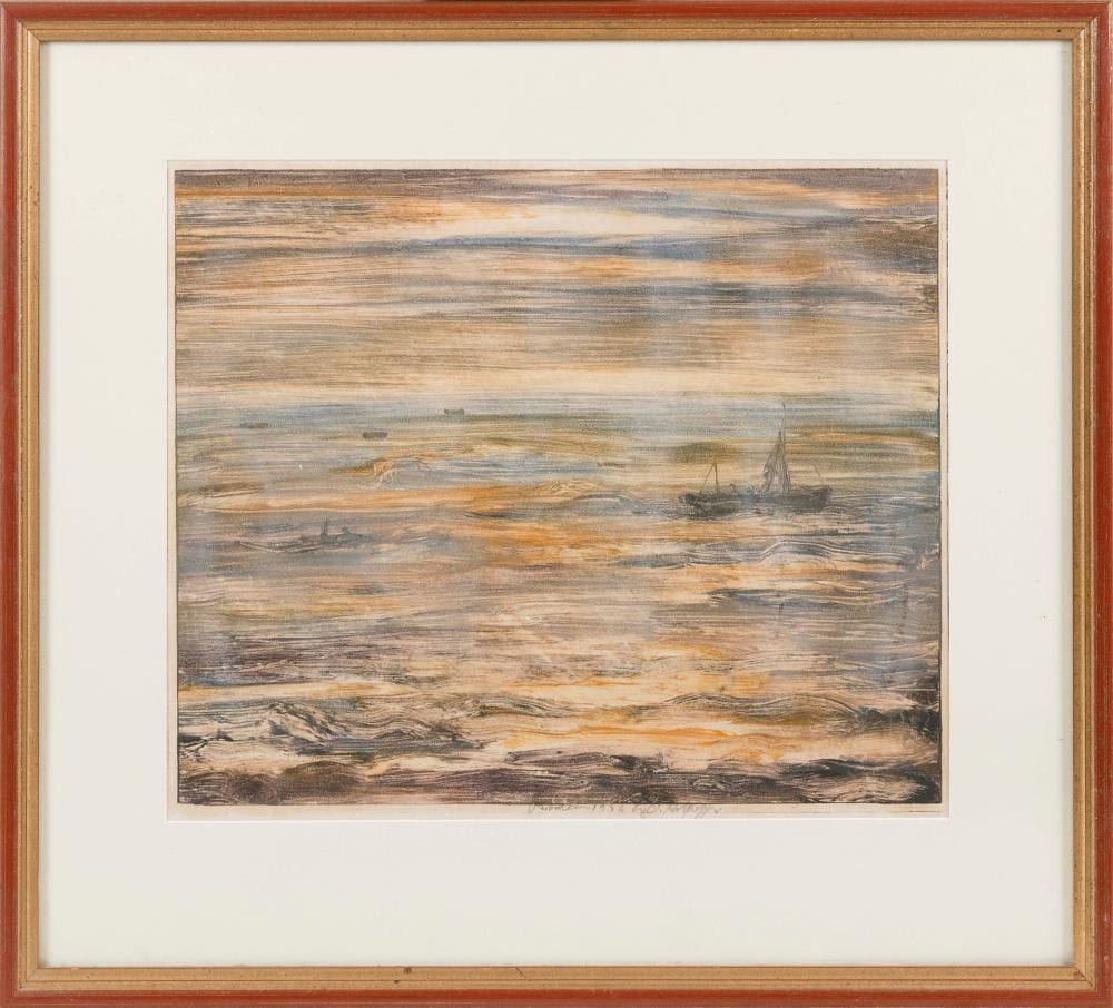 Julius Katzieff comparable auction result: julius katzieff massachusetts lithuania 1892 1957 fishing boats in provincetown harbor monotype on paper 15 x 17 5 sight framed 23 x 25 5