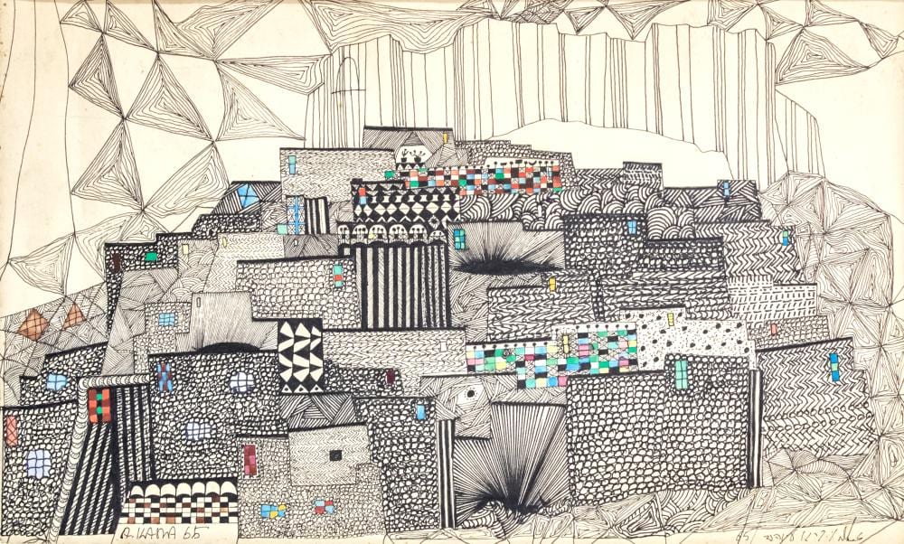 Ovadia Alkara comparable auction result: ovadia alkara b 1939 landscape ein hod ink and gouache on paper 1965