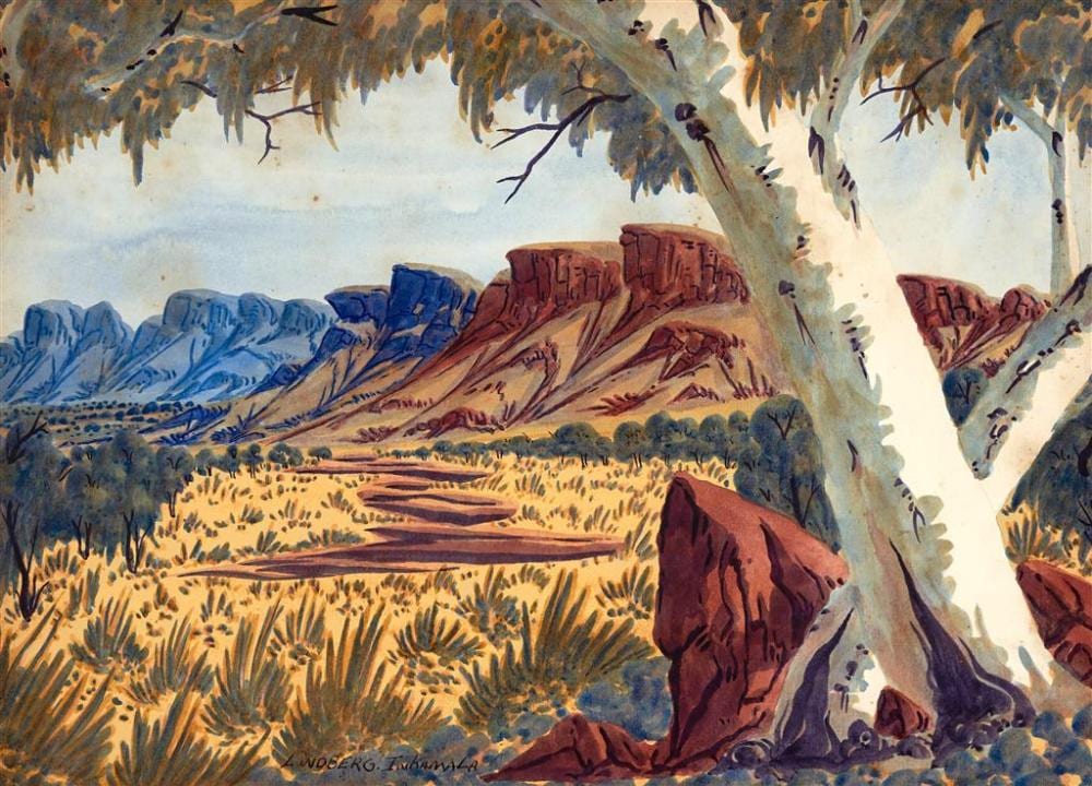 Lindberg Inkamala comparable auction result: lindberg inkamala 1942 1980 central australian landscape watercolour 25 5 x 36 cm frame 43 x 53 x 3 cm signed lower centre