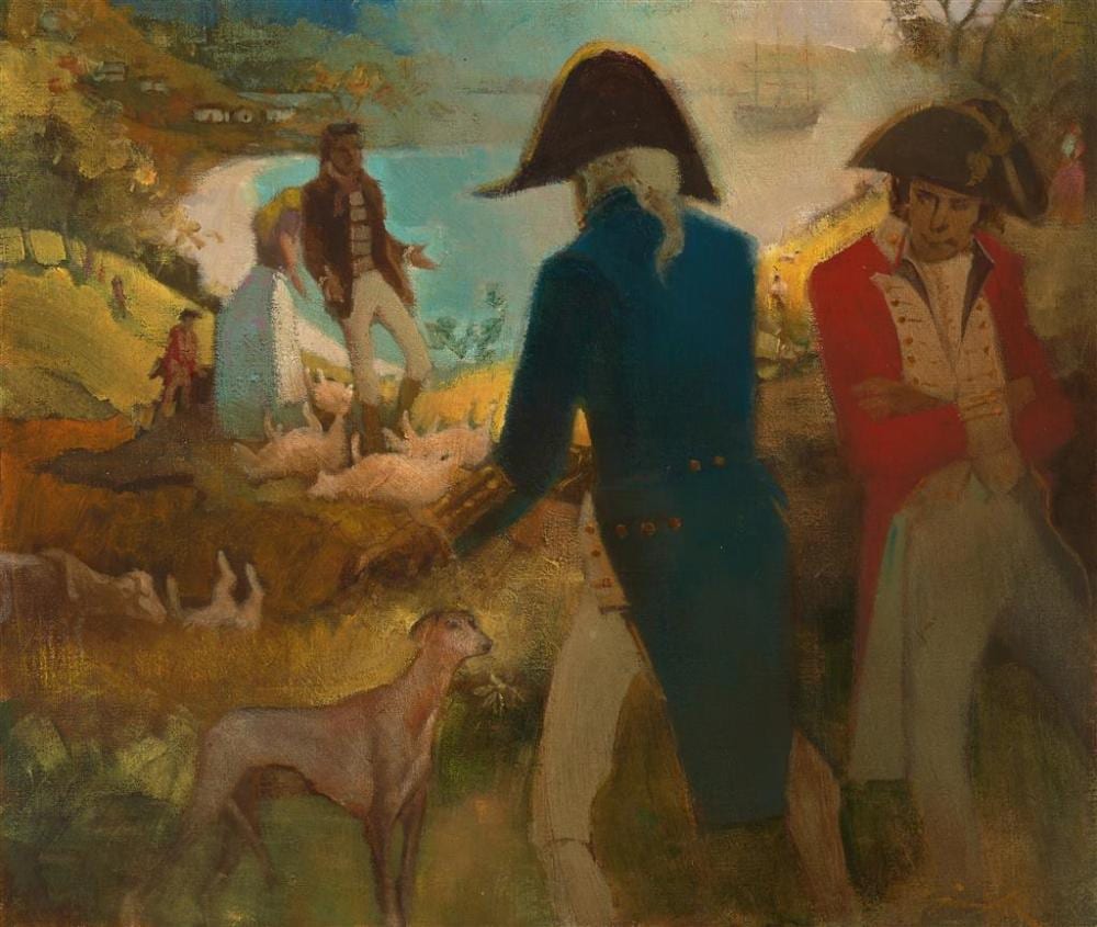 max gosewinckel 1921 2009 day of the dingo 1788 oil on board 66 5 x 79 cm frame 90 x 101 x 5 cm signed lower right · Lawsons · 2022-01-27 Max Gosewinckel comparable auction result: max gosewinckel 1921 2009 day of the dingo 1788 oil on board 66 5 x 79 cm frame 90 x 101 x 5 cm signed lower right