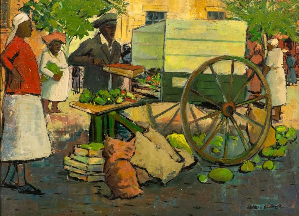 Walter Westbrook comparable auction result: walter westbrook sa 1921 2015 oil kimberley market signed titled dated 1954 verso 35 x 48