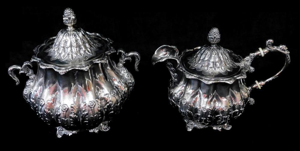 SILVER: Baldwin Gardiner, American, early-mid 19th C., tested silver teapot and large sugar or waste pot, likely coin as Gardiner pr... sold by Winter Associates, Inc., lot 43 — auction record photograph