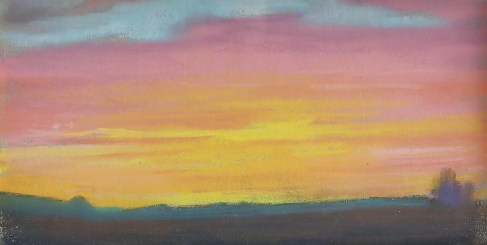 Peter Adams comparable auction result: peter adams american b 1950 kunar sunset 1987 pastel on paper 6 x 12in 15 x 30 5cm