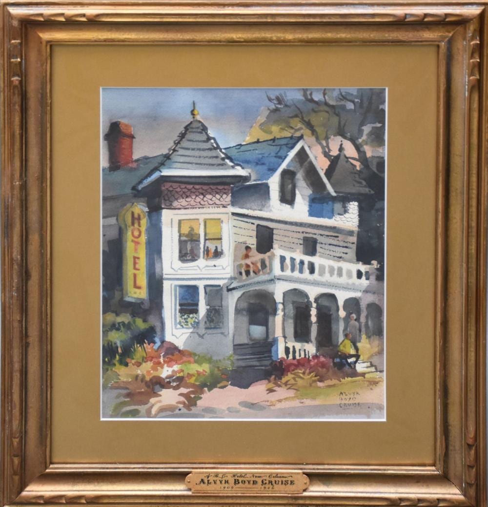 Boyd Cruise comparable auction result: alvyk boyd cruise american louisiana 1909 1988 watercolor abc hotel new orleans 15 1 2 x 11 1 2 sight size overall framed size 29 1 2 x 23 1 2 inches
