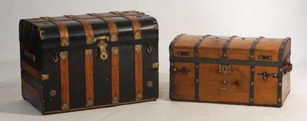 Two Antique Bound Wood Steamer or Wagon Trunks sold by Wooten & Wooten Auctioneers, lot 329 — auction record photograph