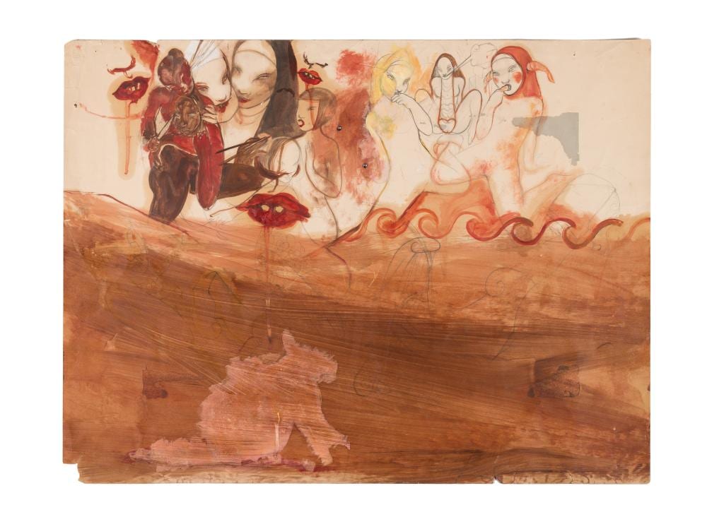 Rita Ackermann comparable auction result: rita ackermann hungarian b 1968 control stains 2007