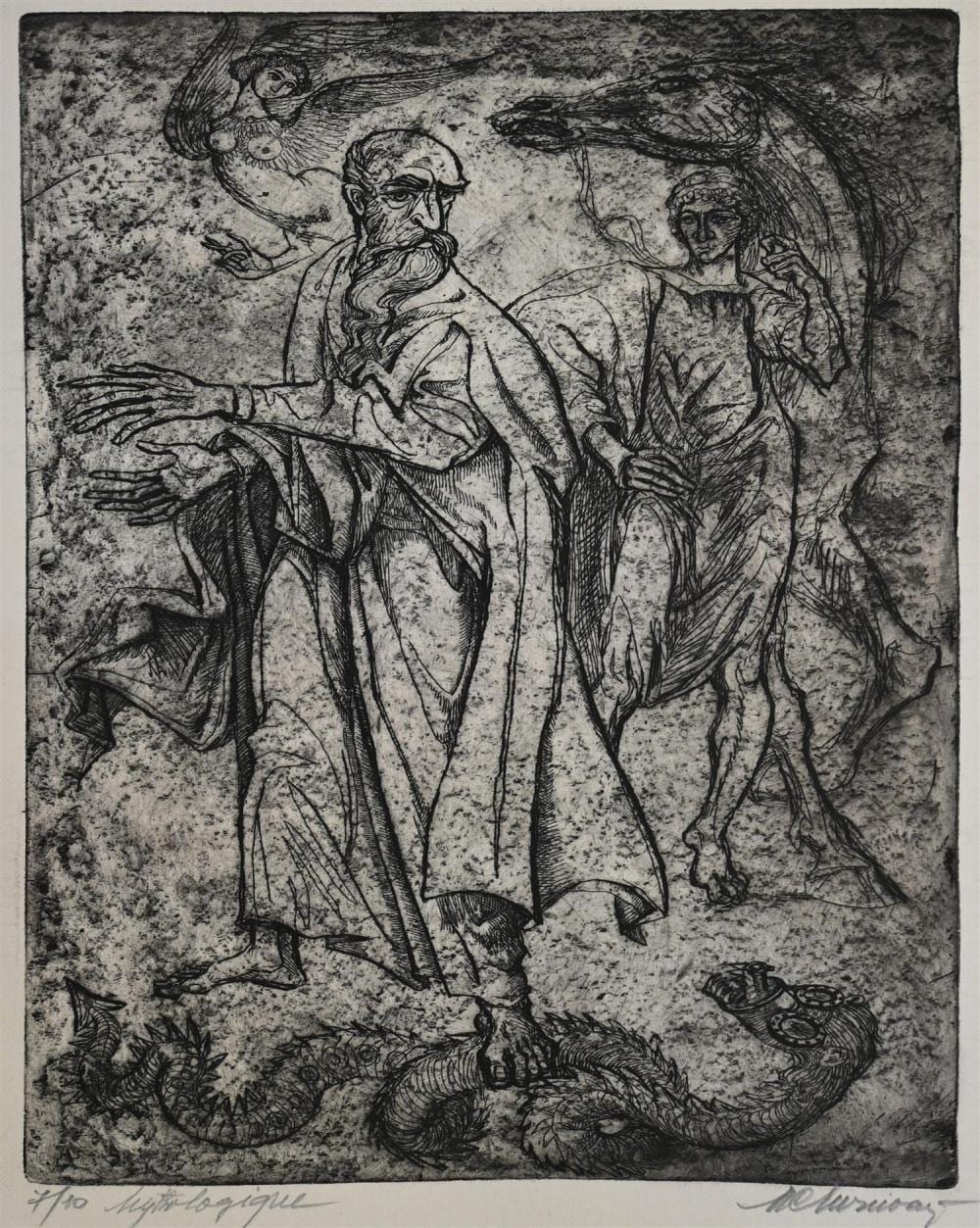Marcel Chirnoaga comparable auction result: marcel chirnoaga romanian mythologique etching 7 10 39 x 22cm image unframed rolled for protection