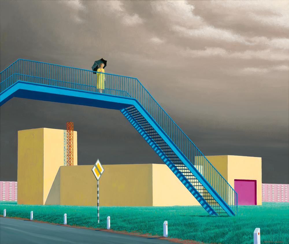 JEFFREY SMART, THE FOOTBRIDGE, 1975 sold by Deutscher and Hackett, lot 6 — auction record photograph