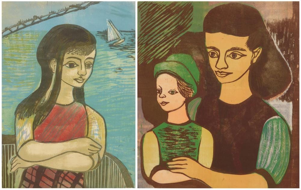Ruth Chaney comparable auction result: 2 ruth chaney woodblocks
