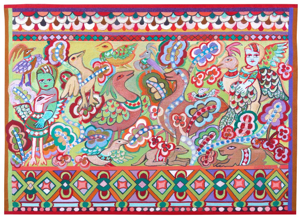 MIRKA MORA (1928-2018) Curlews in the Garden 1980 wool, cotton and lurex tapestry sold by Leonard Joel, lot 25 — auction record photograph