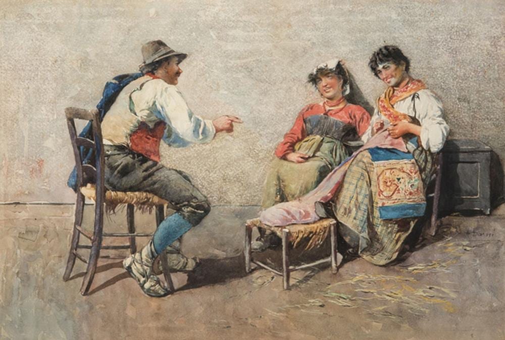 Augusto Daini comparable auction result: augusto daini roman peasants conversing