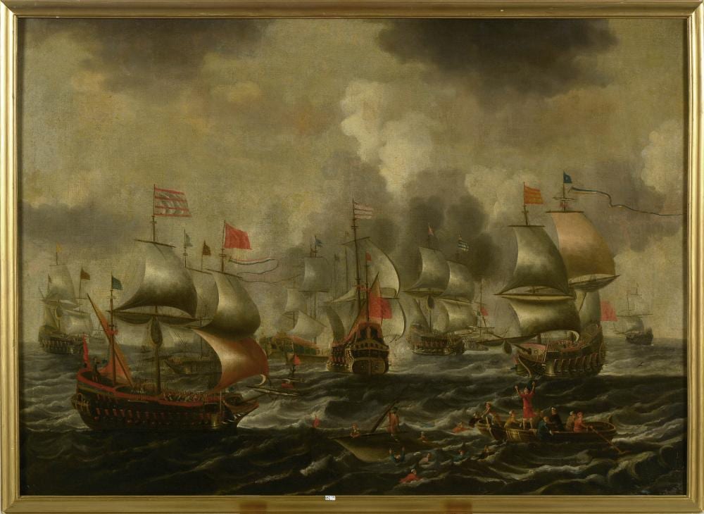 Peter van den Velde comparable auction result: huile sur toile maroufl e sur toile bateaux en mer agit e attr