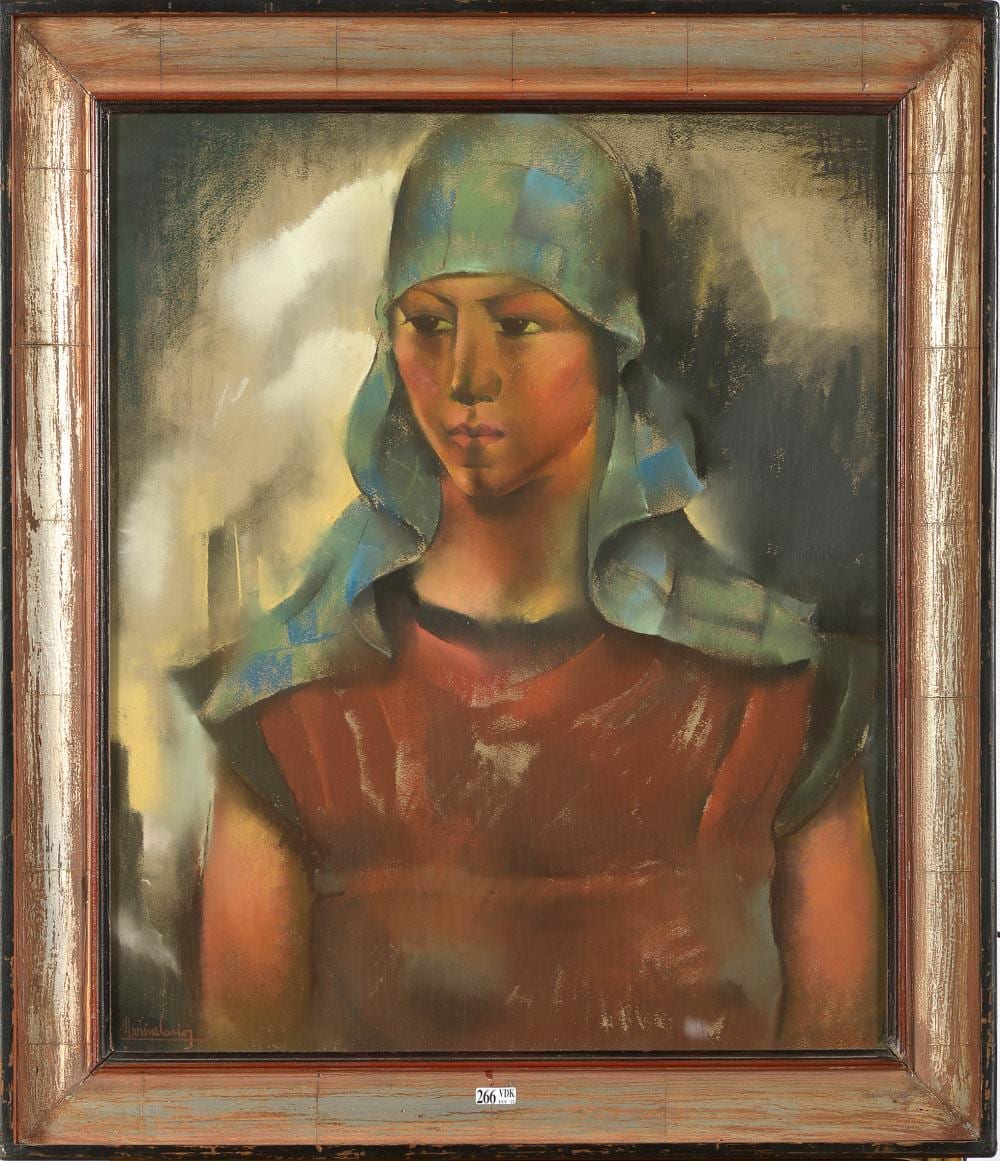 Marius Carion comparable auction result: portrait d une jeune hiercheuse pastel sur papier sign en bas