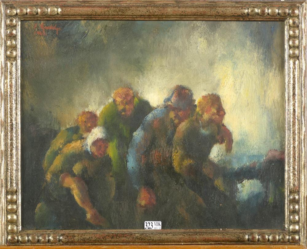 Francis DeErdely comparable auction result: huile sur toile la fuite des paysans sign en haut gauche f