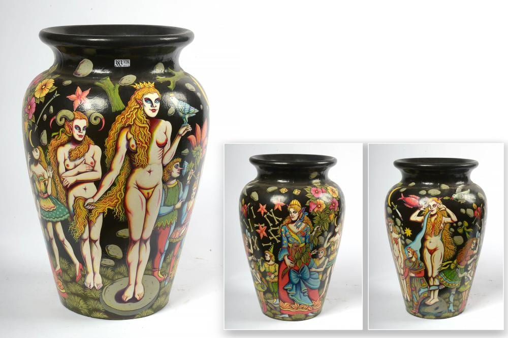 Denyse Willem comparable auction result: grand vase en terre cuite d cor peint de personnages f minins