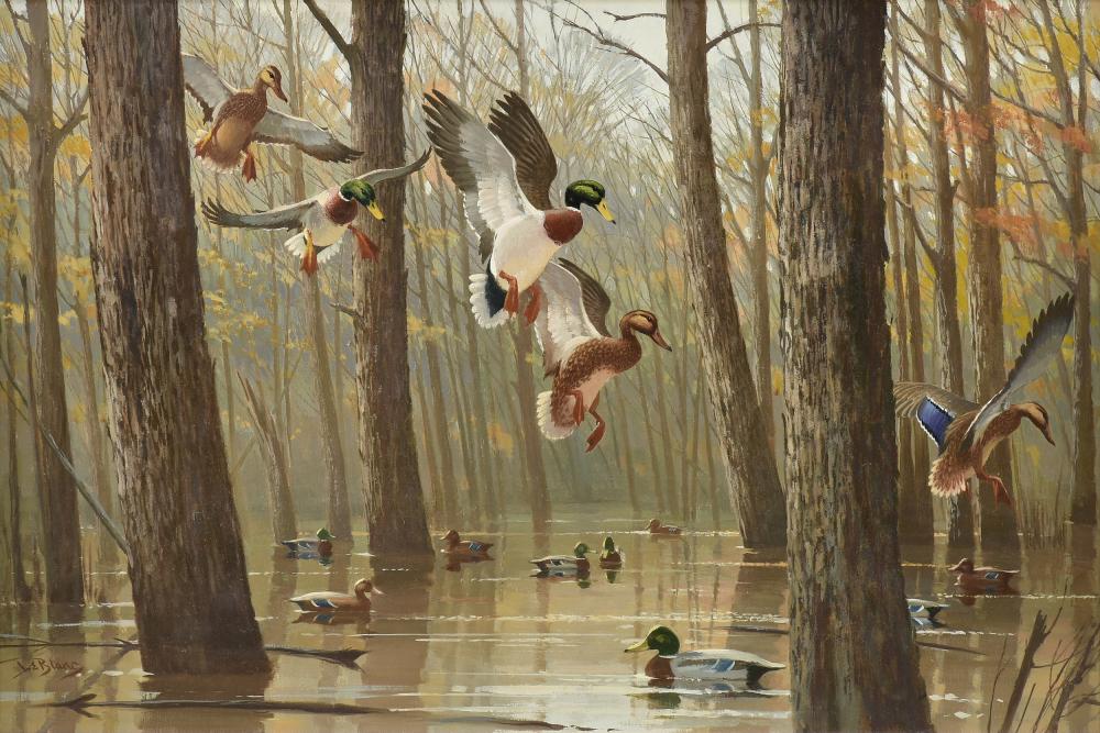 Lee LeBlanc comparable auction result: lee leblanc american 1913 1988 a painting mallard ducks in the swamp