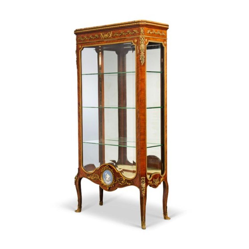 Frans Deutmann comparable auction result: a french ormolu and jasperware mounted kingwood and mahogany vitrine by fr