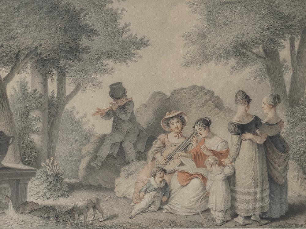 pierre alexandre wille french 1748 1837 elegant figures making music in a landscape · Bonhams · 2022-02-23 Pierre Alexandre Wille comparable auction result: pierre alexandre wille french 1748 1837 elegant figures making music in a landscape