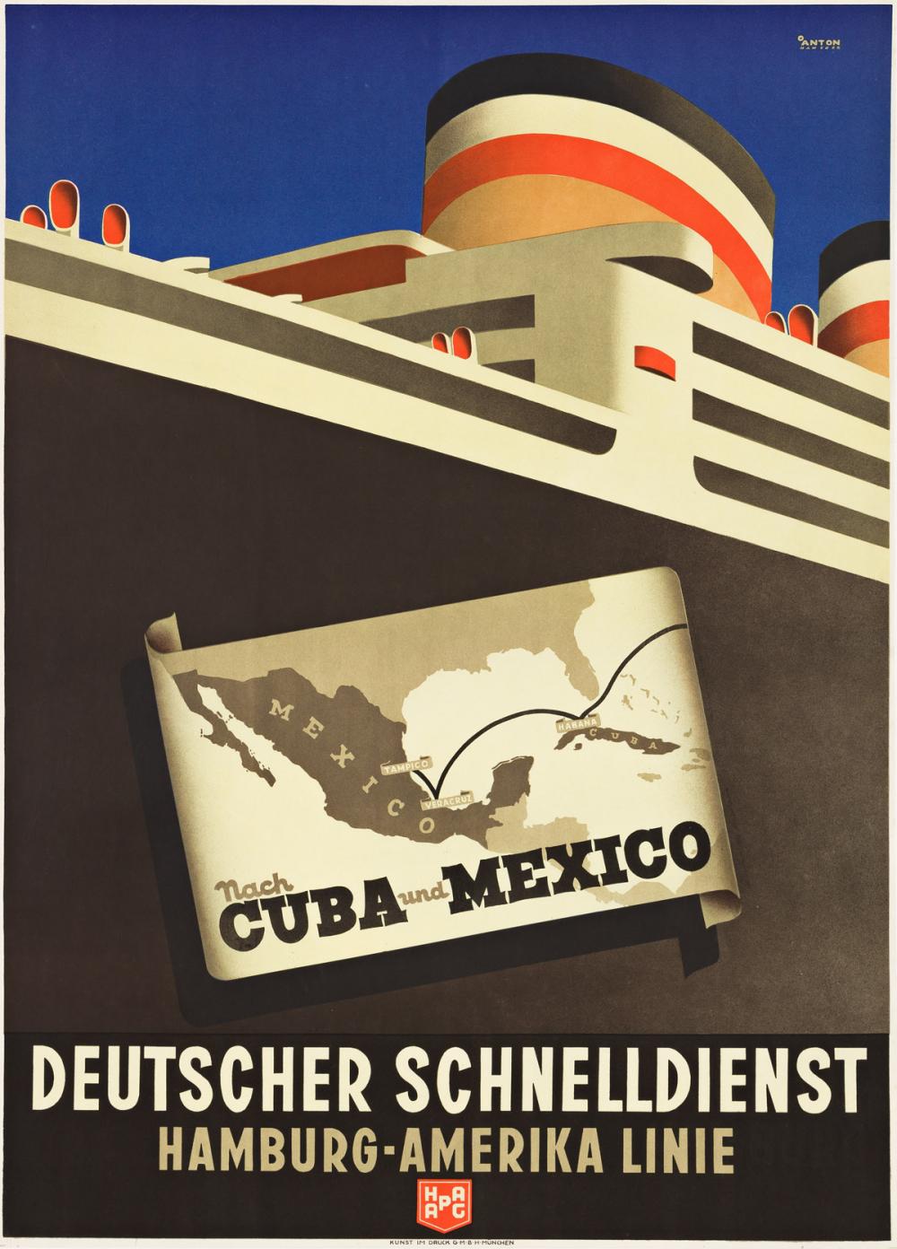 Ottomar Anton comparable auction result: ottomar anton 1895 1976 hamburg amerika linie nach cuba und mexico circa 1932 32 x23 inches 82 x59 cm m hlmeister johler