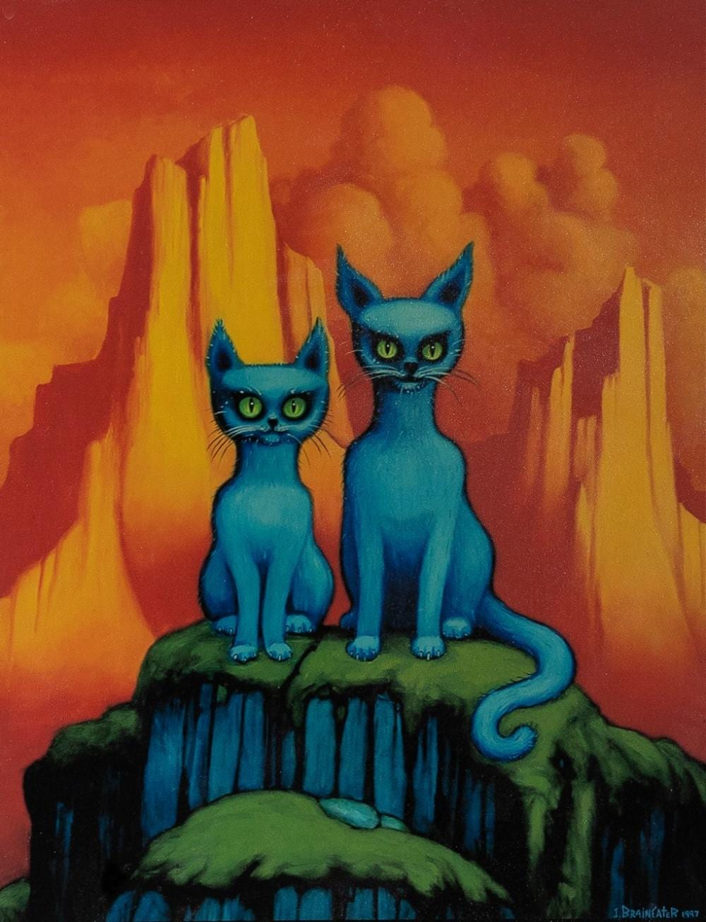 Jim Cummins comparable auction result: jim cummins i braineater canadian 1955 two blue cats acrylic on board 13 3 4 x 11 in 34 9 x 27 9 cm